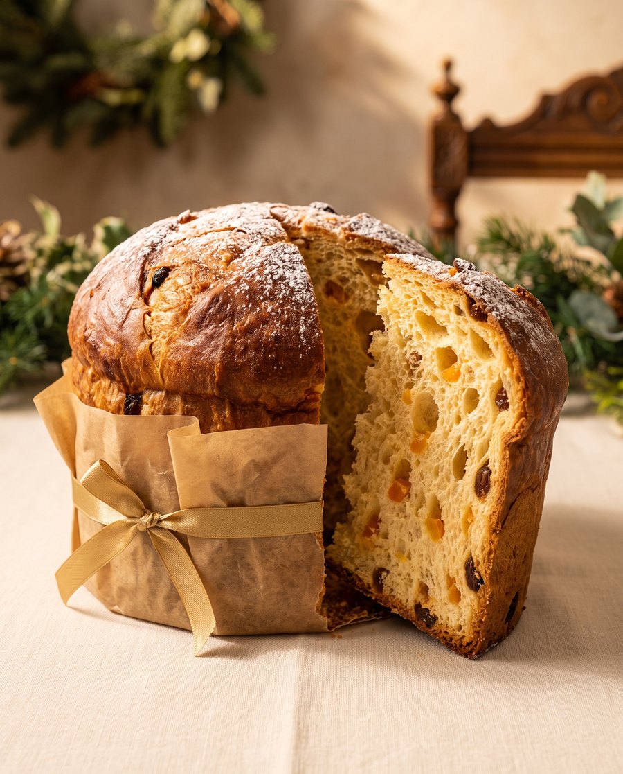 Panettone artisanal Amorino, croûte dorée, fruits confits
